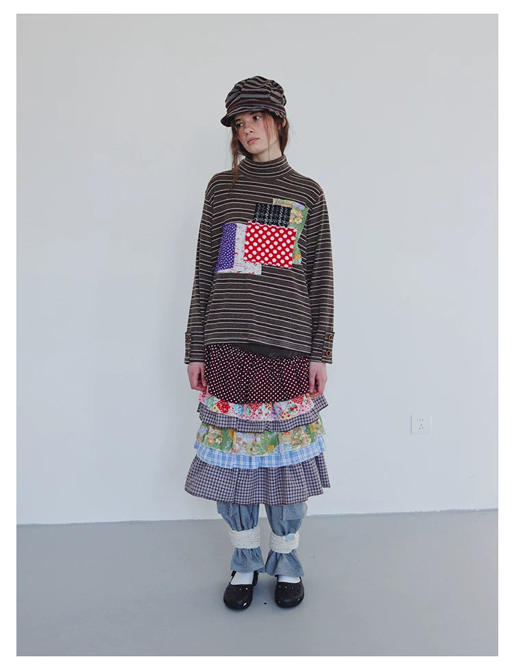 Colorblock Tiered Midi Skirt