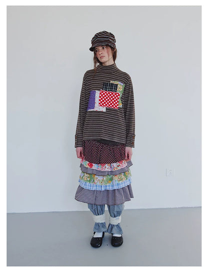 Colorblock Tiered Midi Skirt