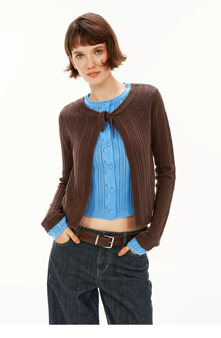 Faux-Layered Argyle Wool Cardigan - 360 view 2