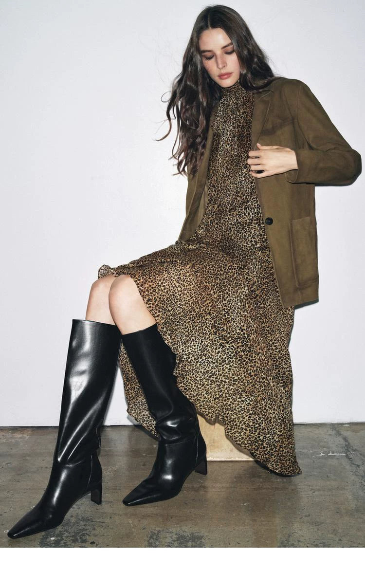 Women's Square Toe Sculptural Heel Knee-High Boots