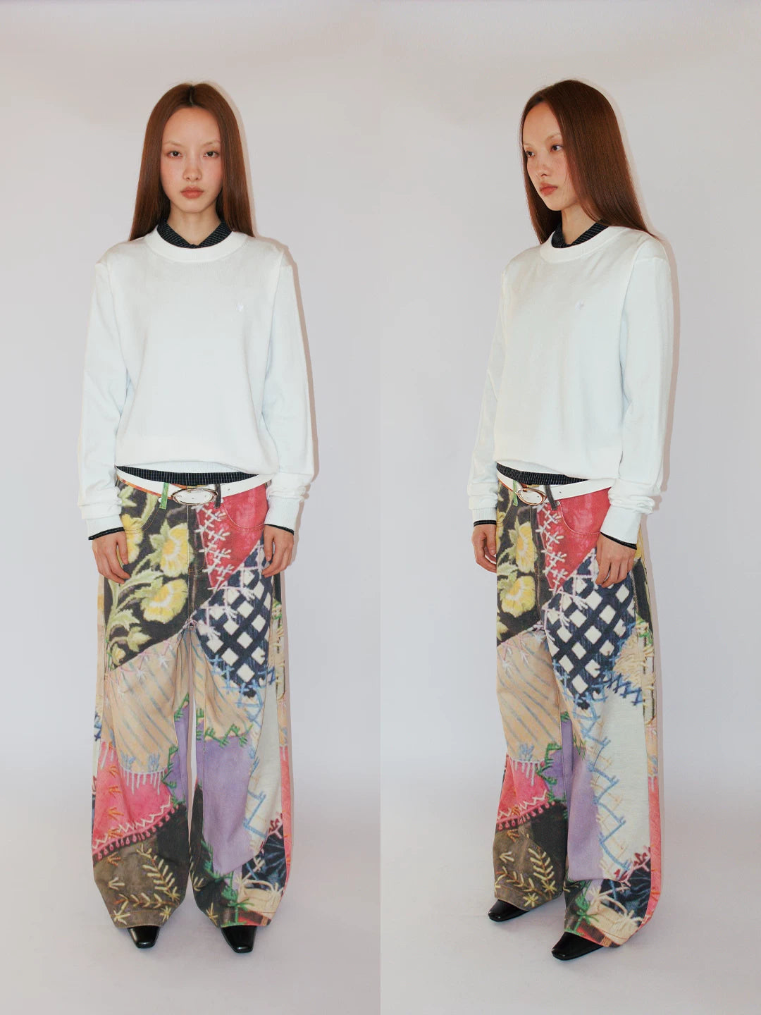 Patchwork Print Wide-Leg Trousers in multicolor product photo