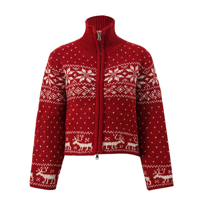Fair Isle Cropped Knit Cardigan