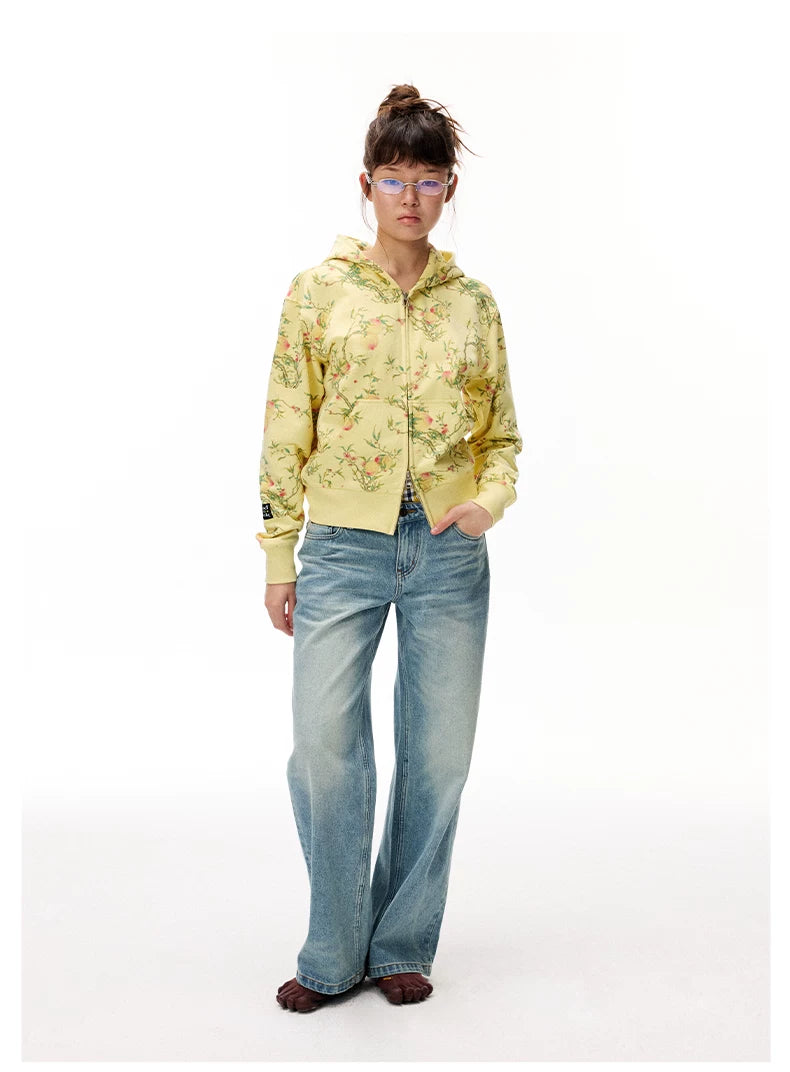 Floral Hooded Zip Sweatshirt product photo, yellow