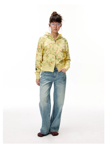 Floral Hooded Zip Sweatshirt product photo, yellow