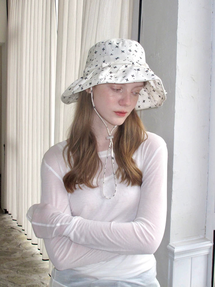 Women's Cute Bow Wide Brim Sun Hat, UV Protection Summer Bucket Hat, Face-Slimming Oversized Panama Hat
