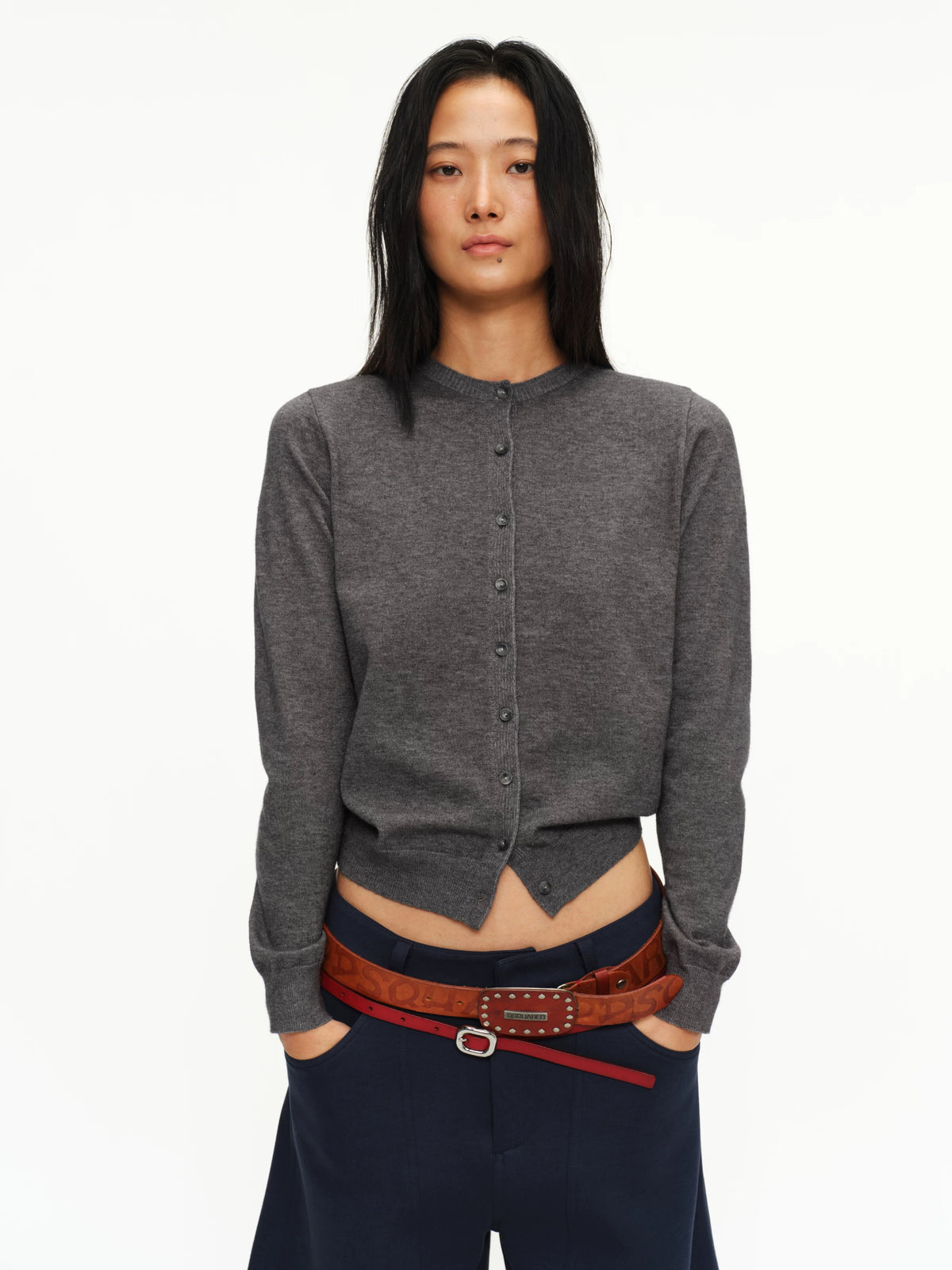 Fine-Knit Crew-Neck Cardigan