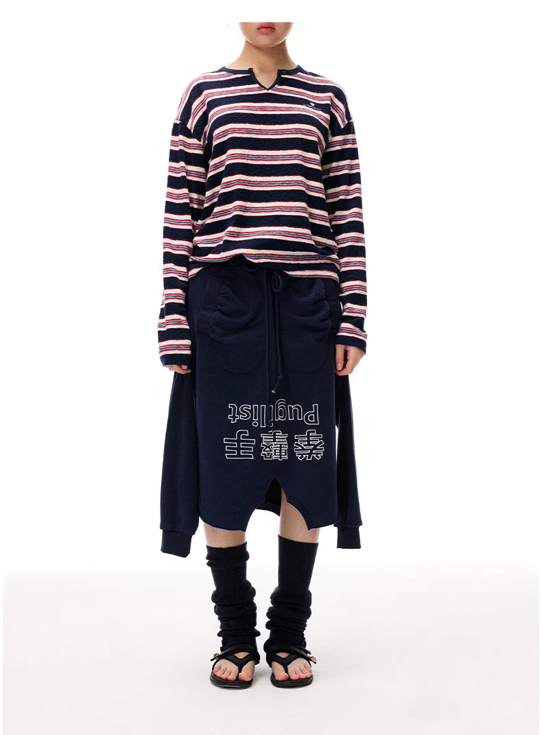 Detachable Sleeve Distressed Midi Skirt