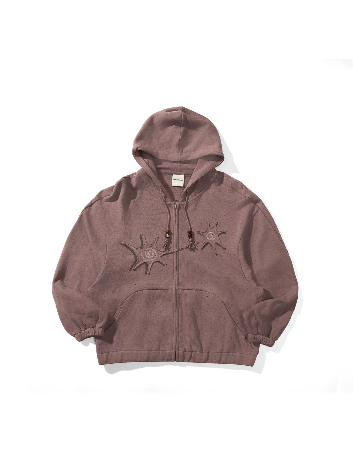 Dusty rose zip hoodie, laid flat front view