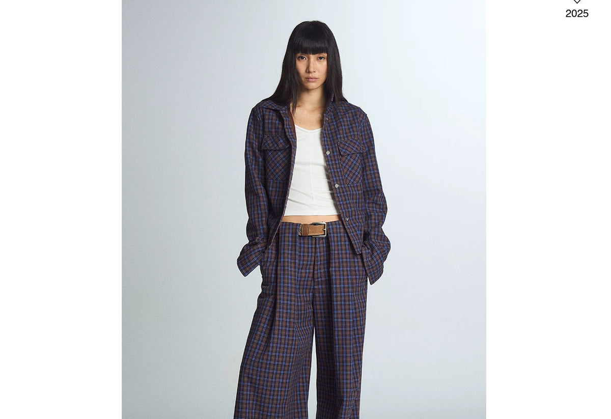 Blue Plaid Wide-Leg Trousers product view