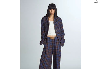 Blue Plaid Wide-Leg Trousers product view