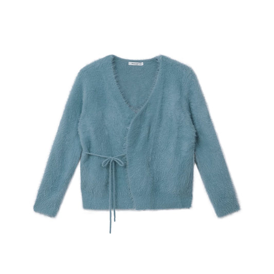 Soft Faux Mink Tie-Front V-Neck Cardigan