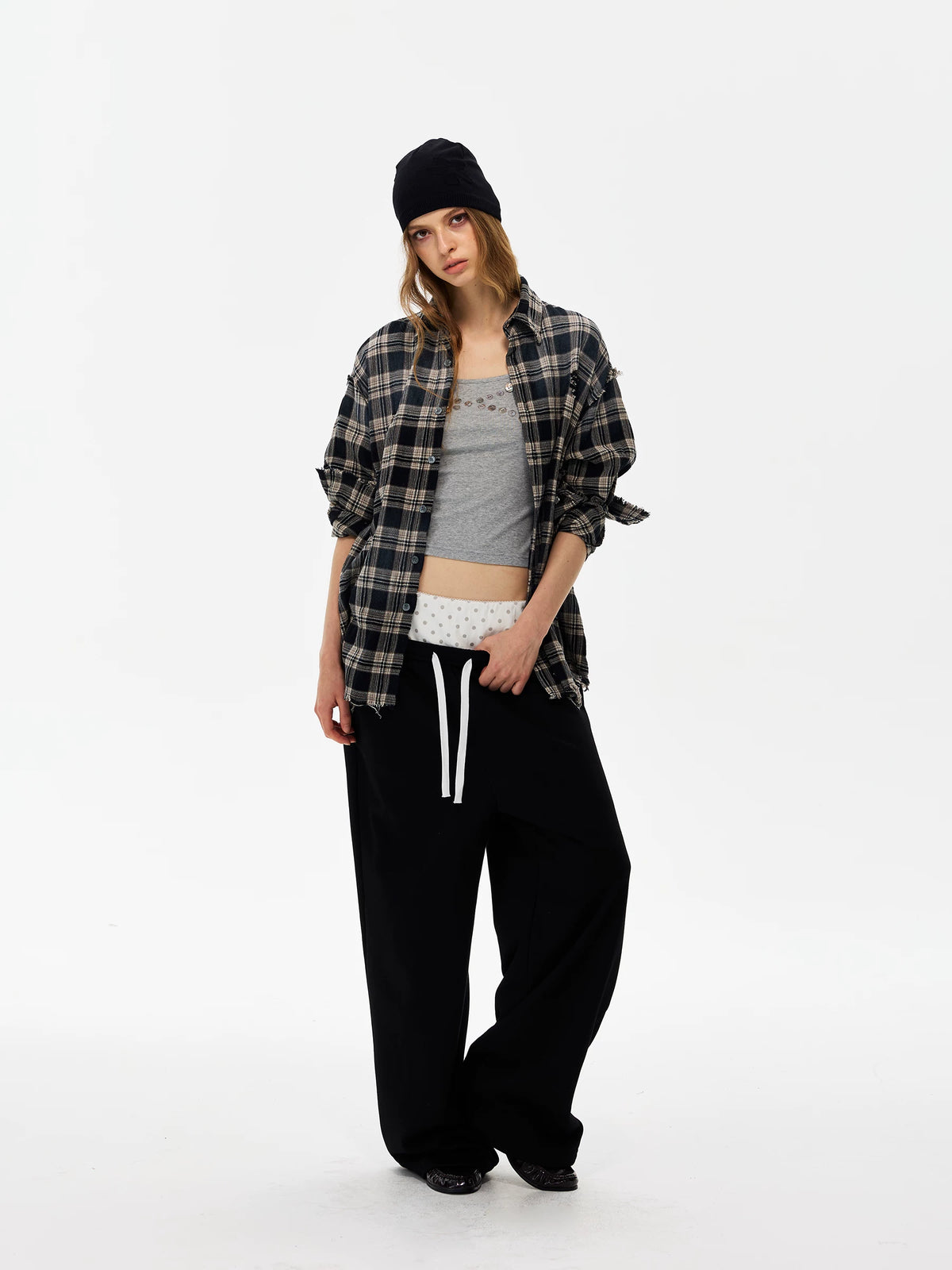 Polka Dot Waist Wide-Leg Sweatpants product photo
