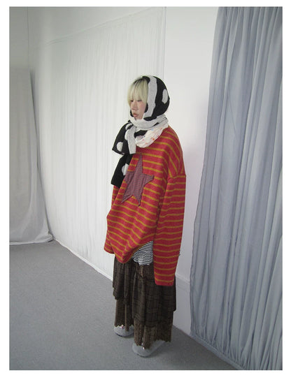 Star Stripe Patchwork Knit Sweater