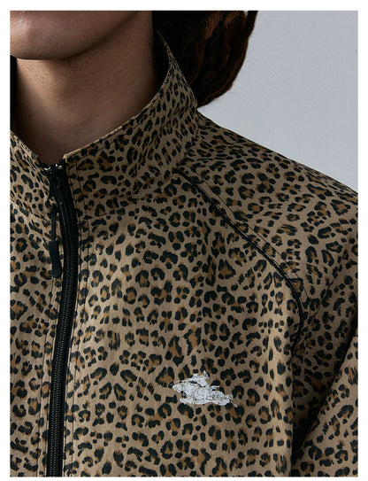 Leopard Print Stand Collar Jacket