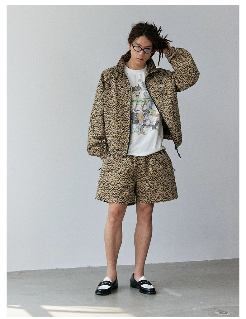 Leopard Print Stand Collar Jacket