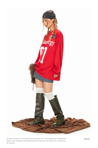 Number 07 V Neck Long Sleeve T-Shirt