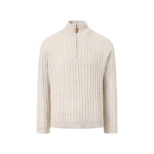 Unisex Vintage Cable-Knit Half-Zip Sweater