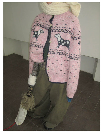 Dachshund Jacquard Knit Cardigan