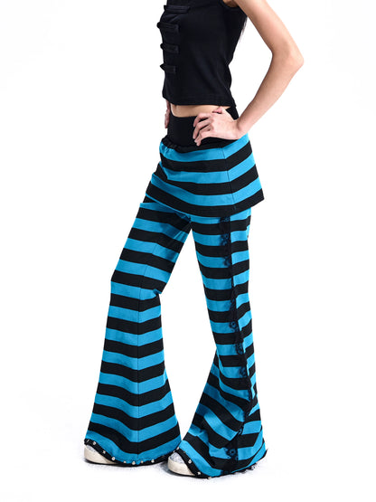 Striped Lace-Trim Flare Pants