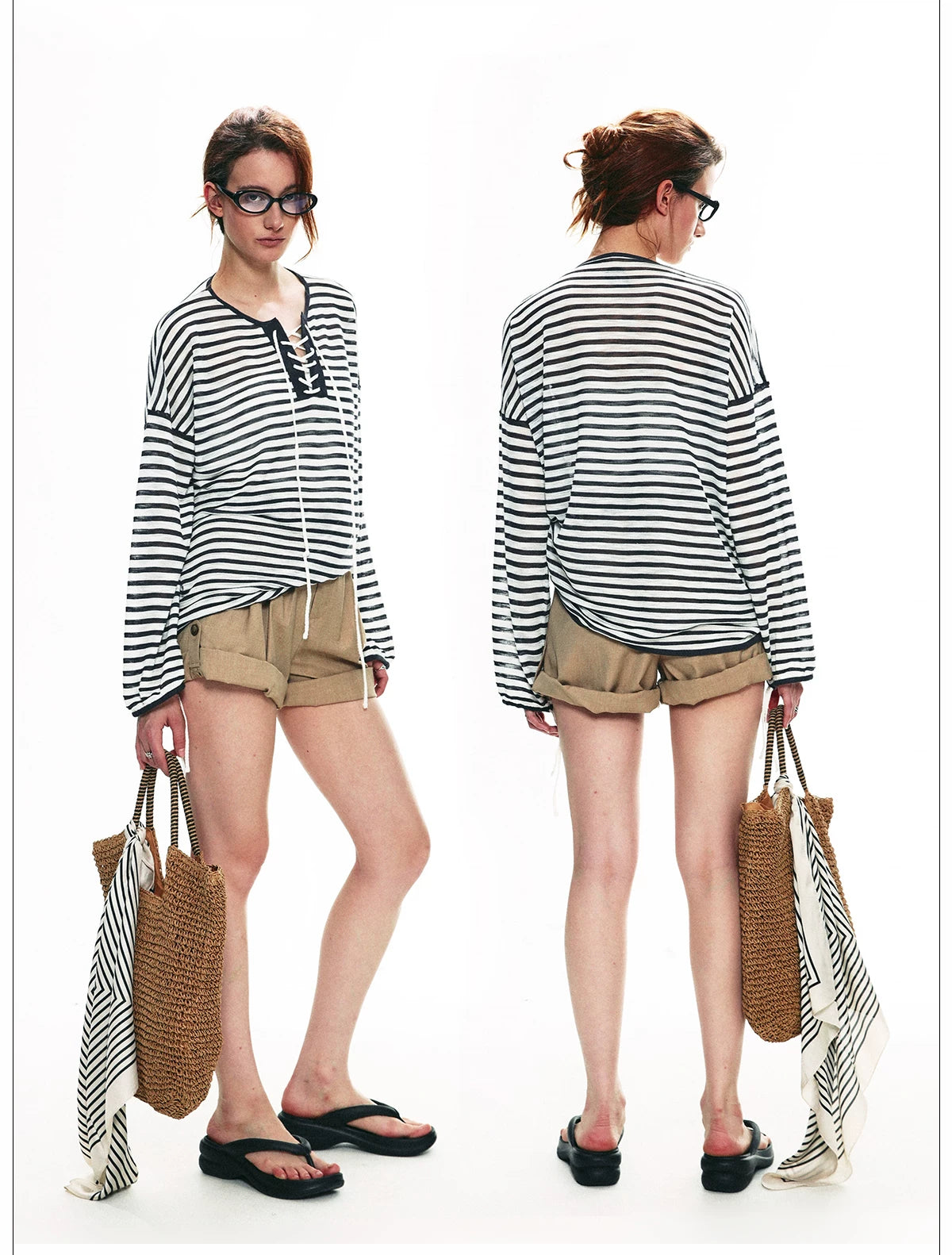 Striped V Neck Knit Top
