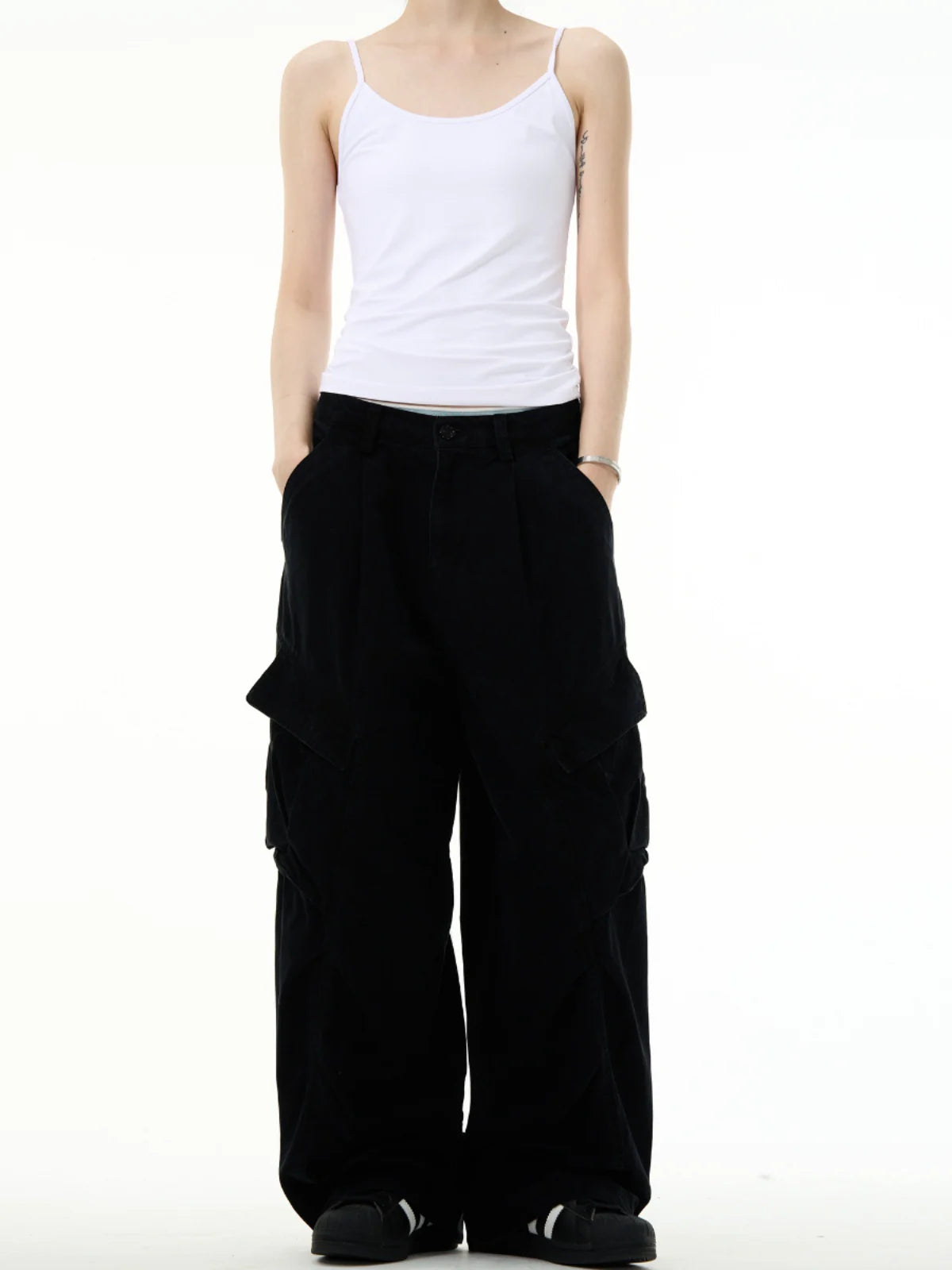 Deconstructed Cargo Wide-Leg Pants
