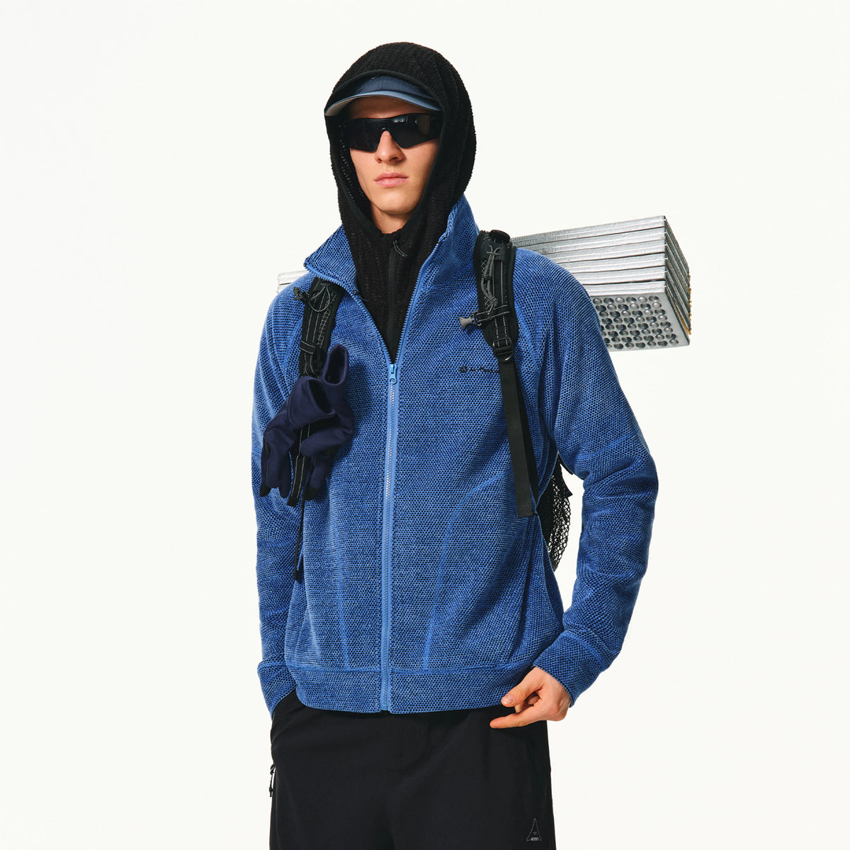 Sea blue waffle-knit zip jacket