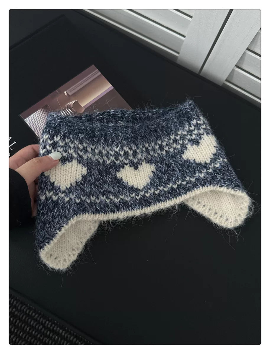 Heart Pattern Knit Earflap Headband product photo