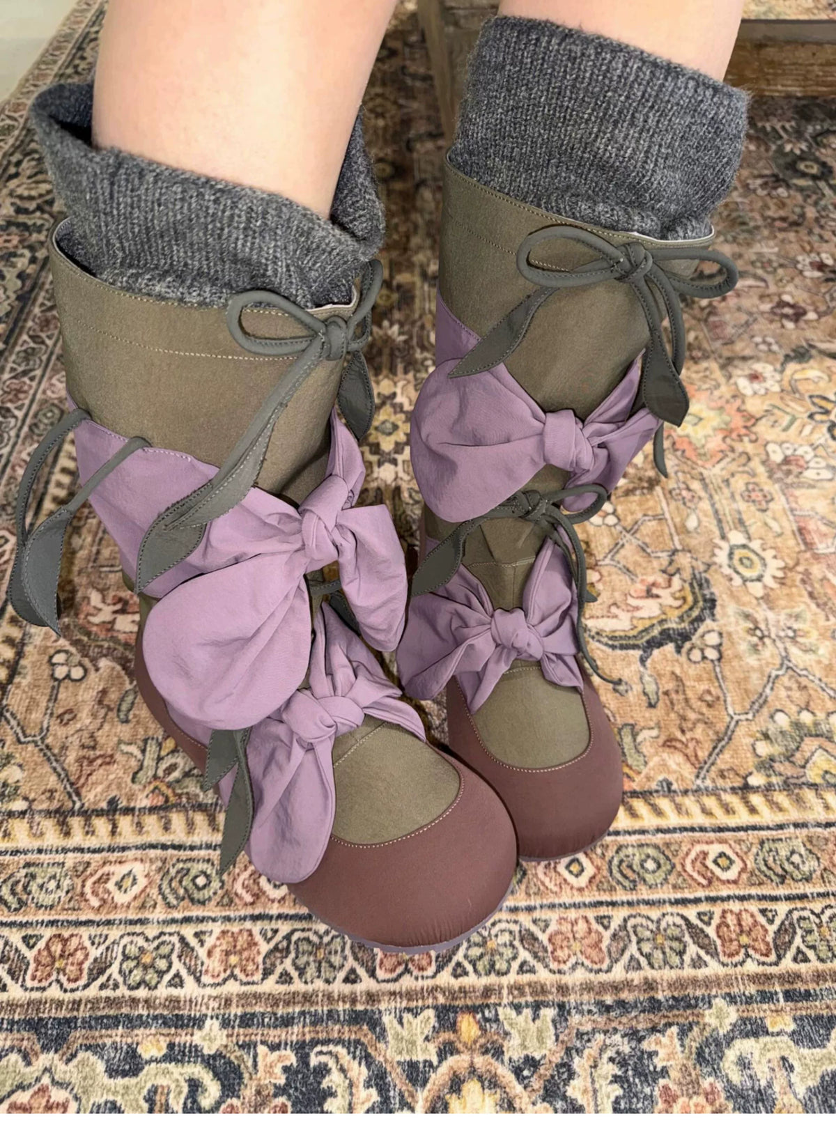 Round Toe Bow Detail Mid-Calf Boots product photo