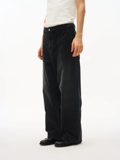 Washed Corduroy Wide Leg Pants in black