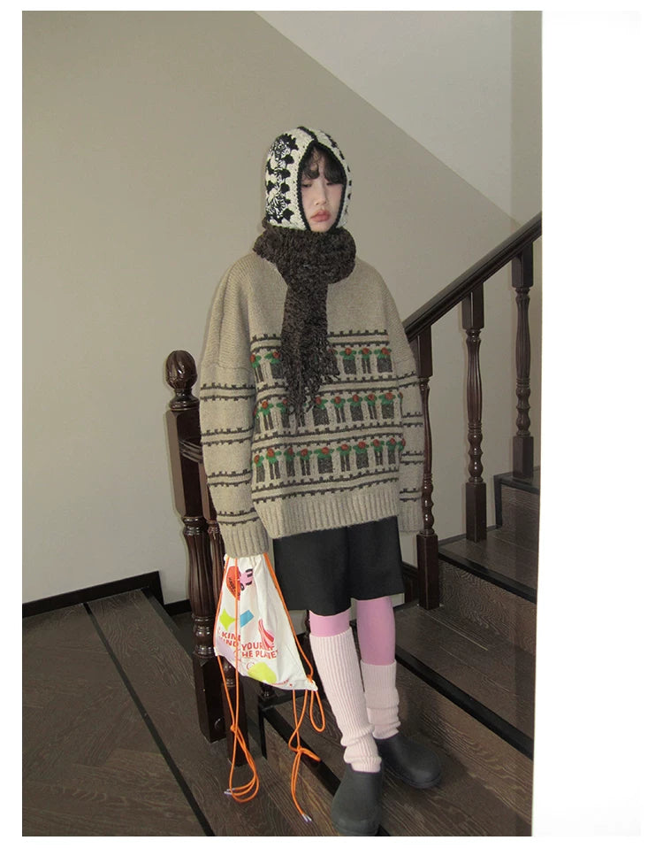 Fair Isle Striped Crew-Neck Sweater