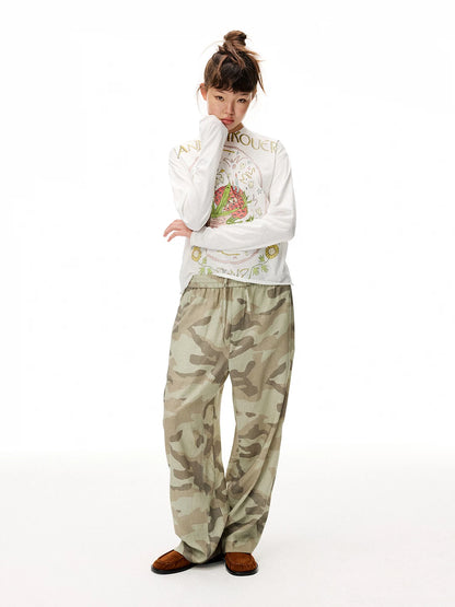 Camouflage Print Straight Leg Pants