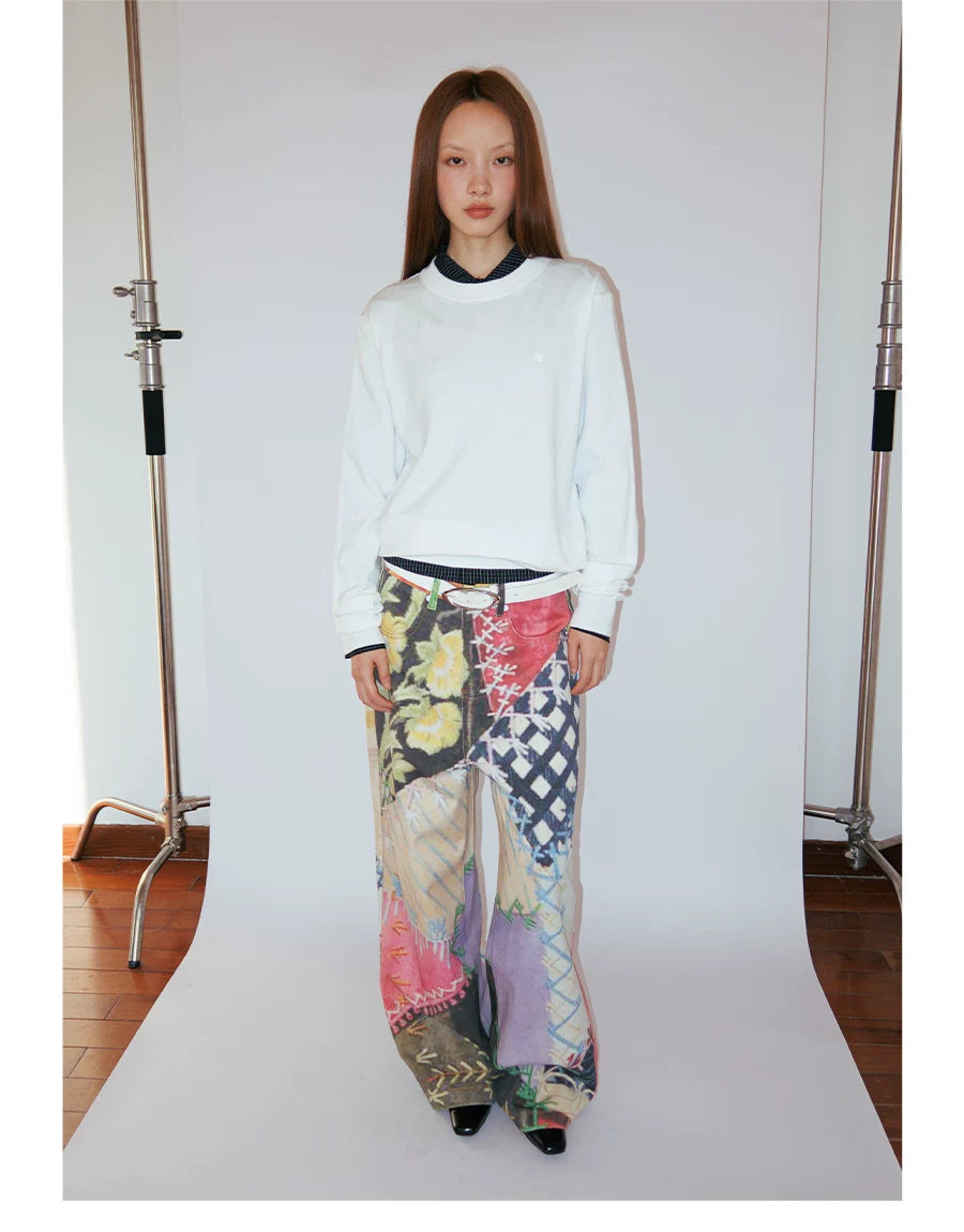 Patchwork Print Wide-Leg Trousers in multicolor product photo