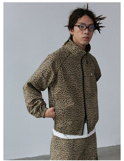 Leopard Print Stand Collar Jacket