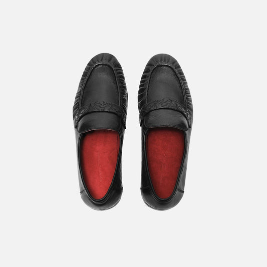 Black Rose Embossed Croc-Effect Leather Loafers