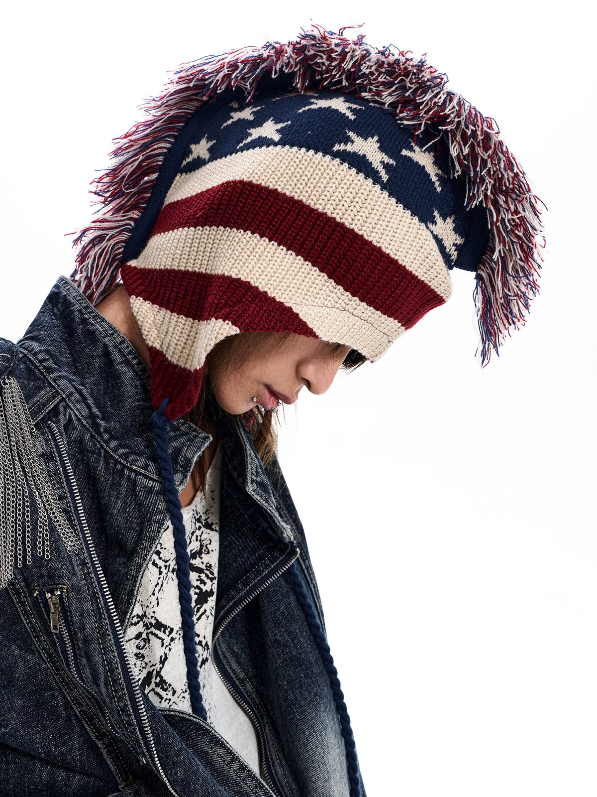 American Flag Earflap Knit Hat