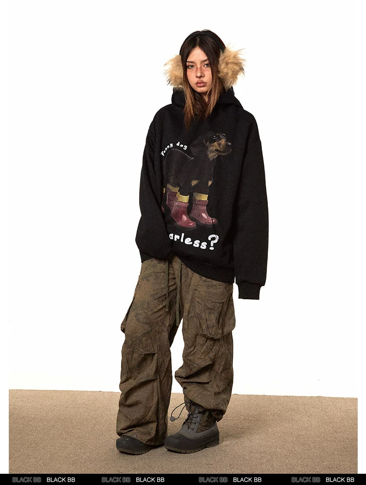 Dachshund Print Fleece Hoodie