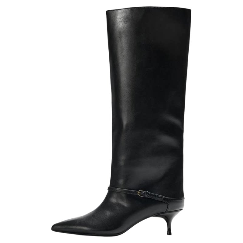 Women's Pointed Toe Kitten Heel Wide-Shaft Boots