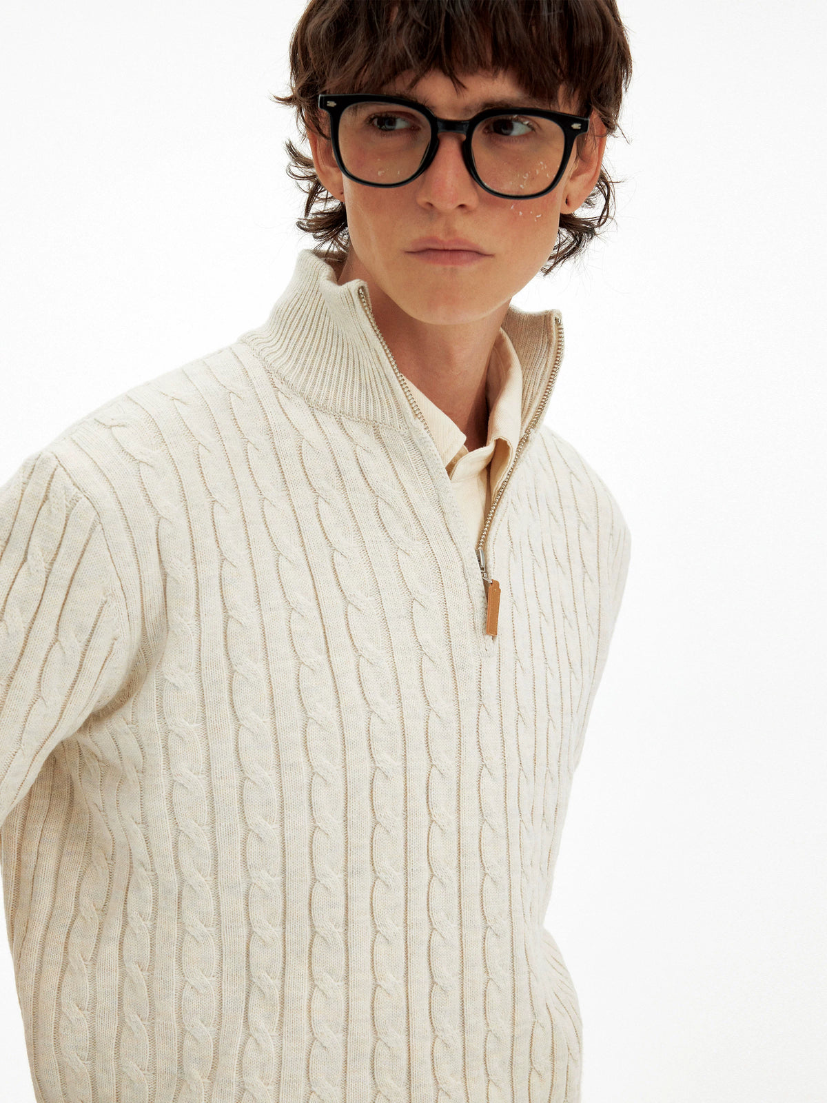 Unisex Vintage Cable-Knit Half-Zip Sweater