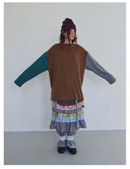 Langarm-Sweatshirt mit braunen Streifen und Polka Dots