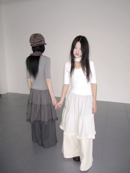 Apricot Layered Wide-Leg Trousers