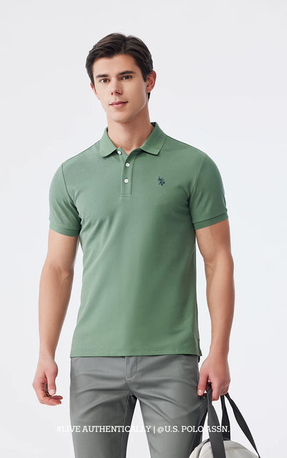 Contrast Collar Tape Cotton Blend Pique Polo Shirt