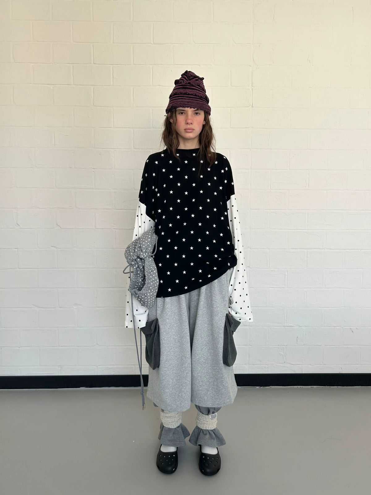 Star and Polka Dot Patchwork Long-Sleeve Top