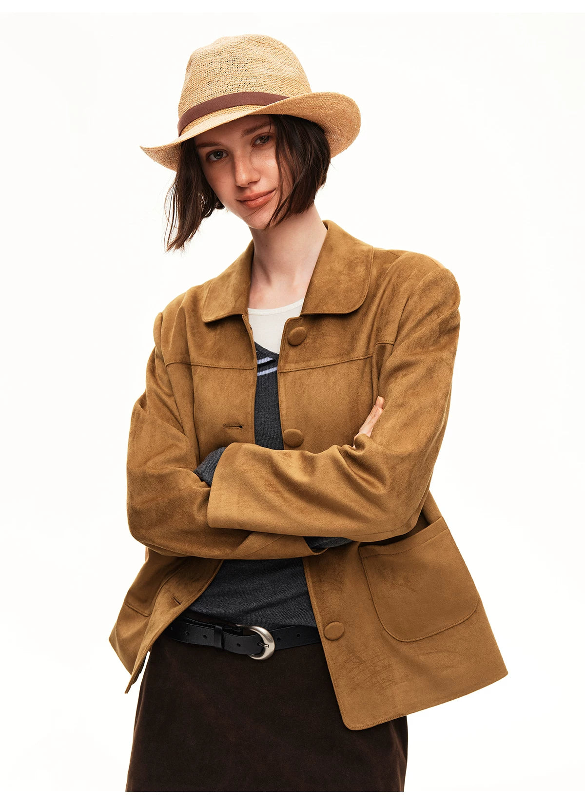 Suede-Effect Cropped Jacket