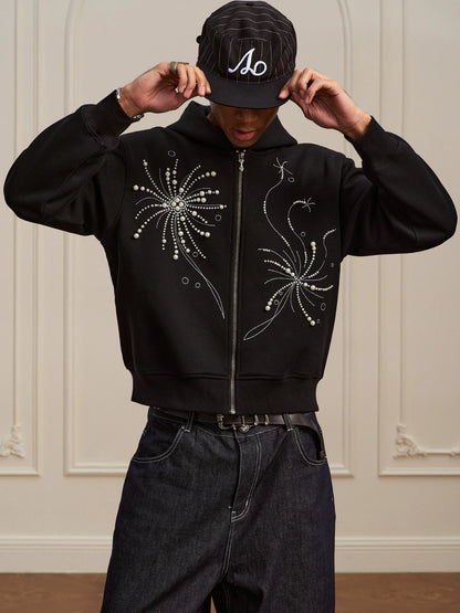 Pearl Embroidered Zip Hoodie