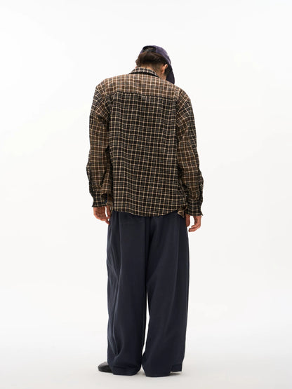 Patchwork Plaid Button Shirt model view