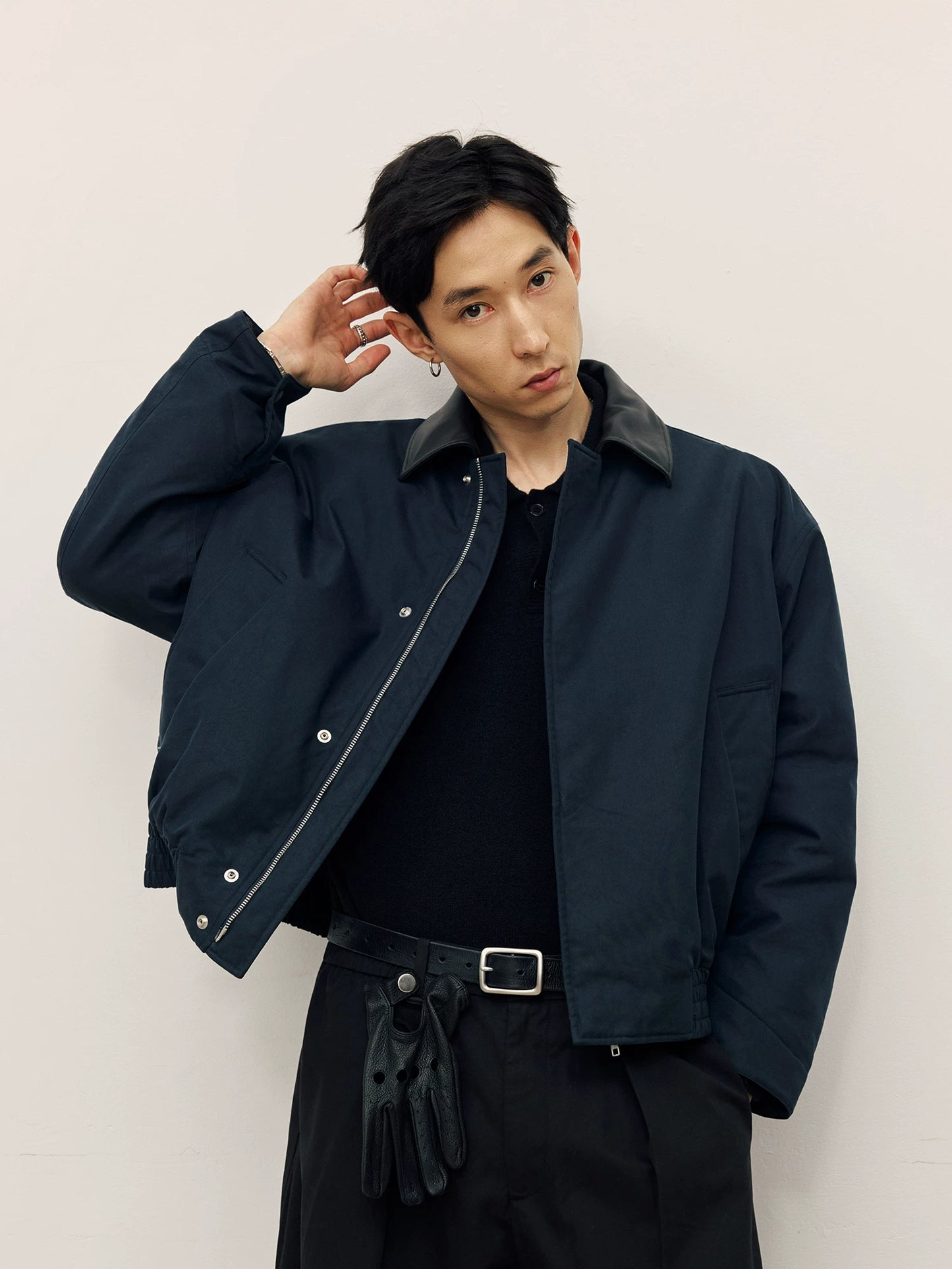 Leather-Collar Primaloft Harrington Jacket