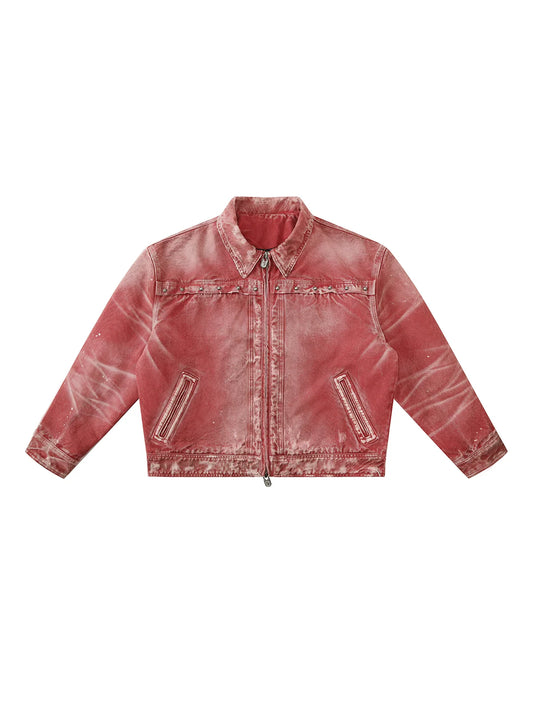 Washed red jacket shown flat from the front