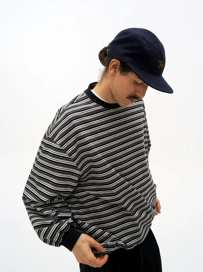Striped Drawstring Long Sleeve Tee in striped product photo