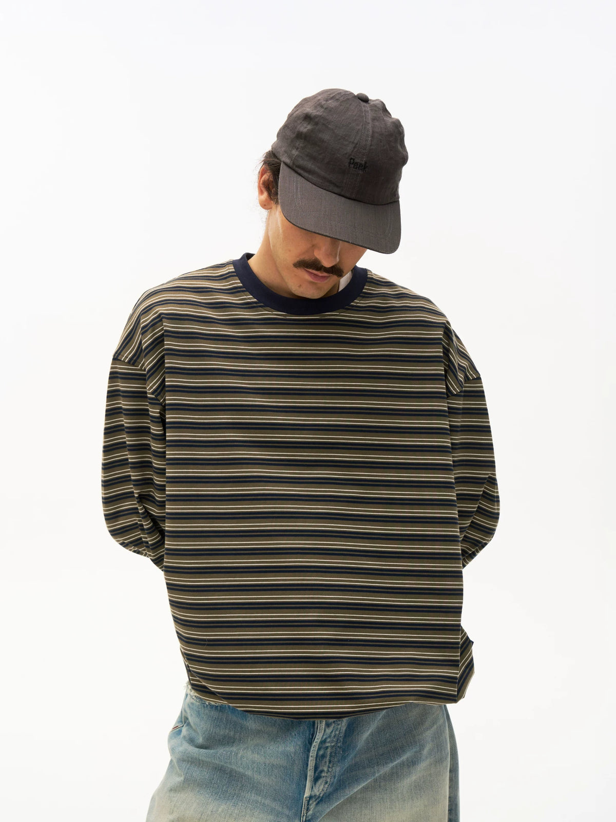 Striped Drawstring Long Sleeve Tee in striped product photo