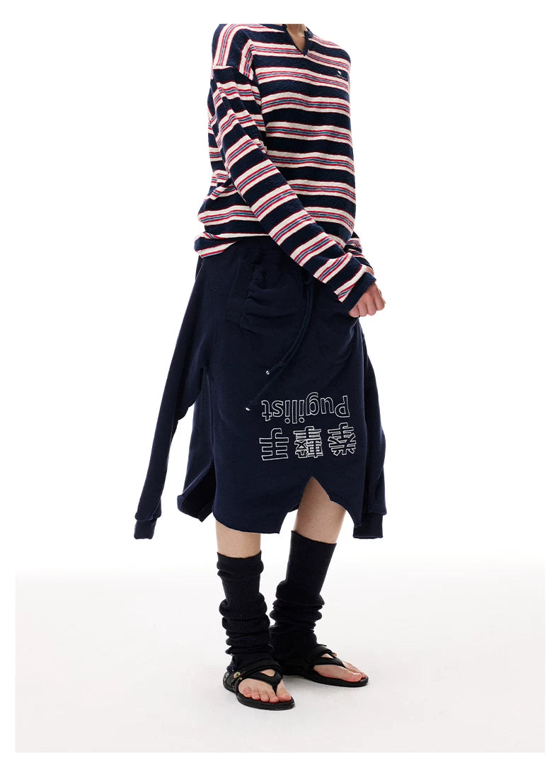 Detachable Sleeve Distressed Midi Skirt